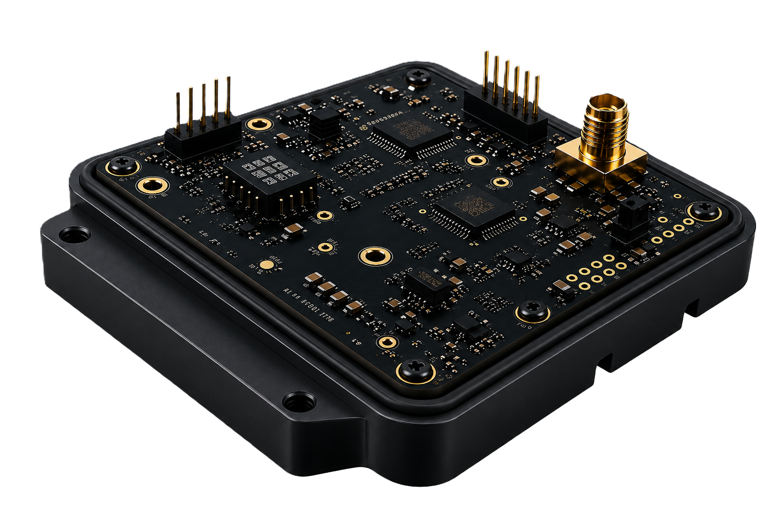Concept visual of a PCB and rugged enclosure representing embedded, RF, and industrial IoT systems.