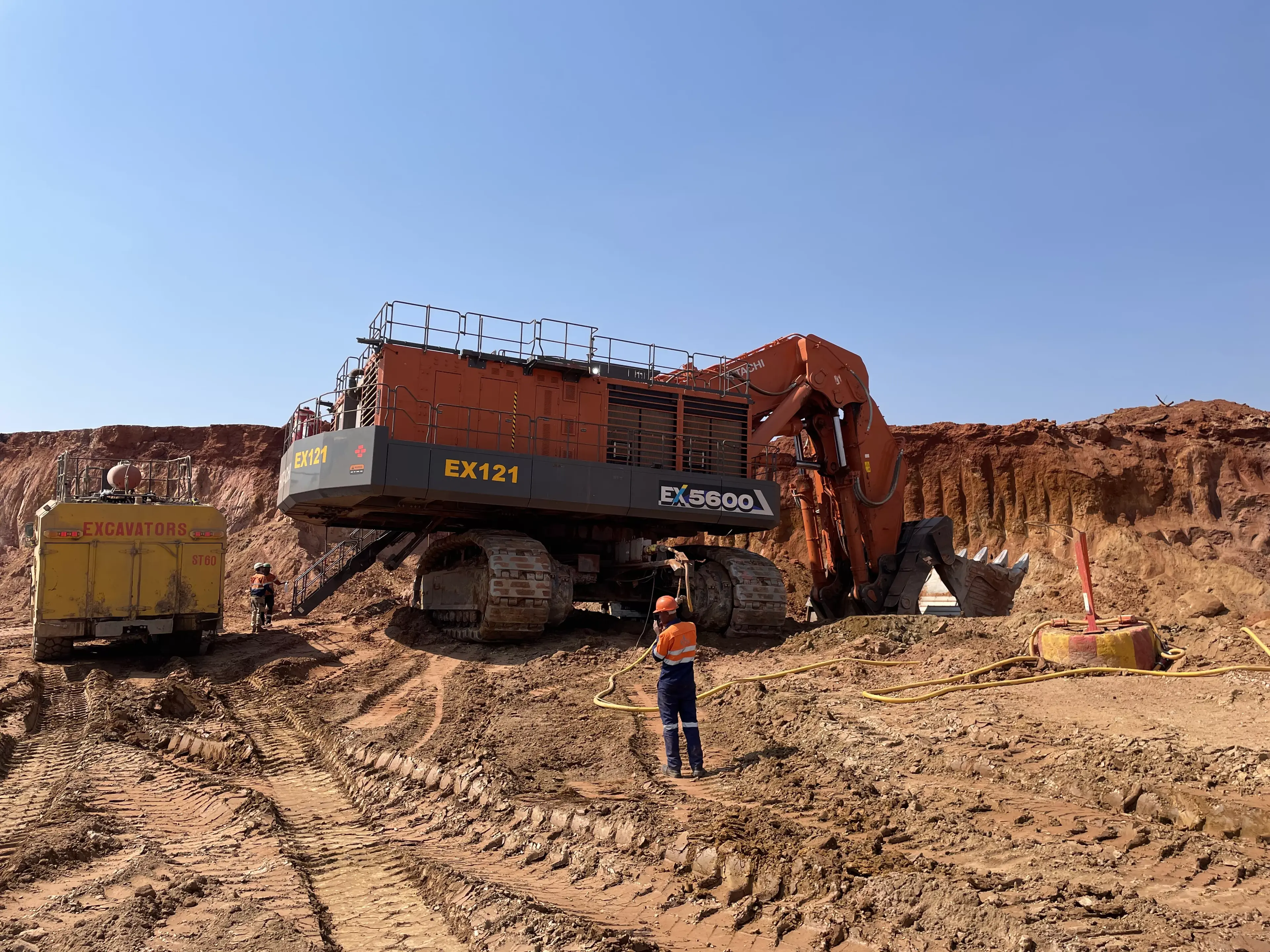 Front view of a large mining excavator and bucket during GET Vision deployment in Zambia.